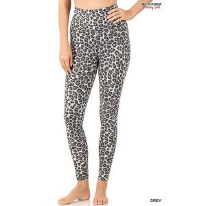 Zenana Grey Leopard Microfiber Leggings Full Length